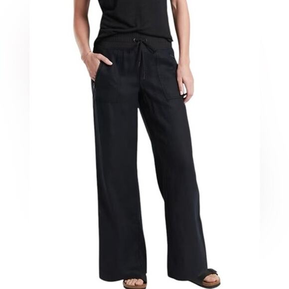 Athleta Women's Cabo 100% Linen Black Wide Leg Pants Petite Lightweight Size 2P - Picture 1 of 14
